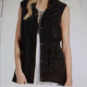 NWT Black Cinch Waist Tie Utility Vest Minimalist Slouchy Lucky Brand Size Large